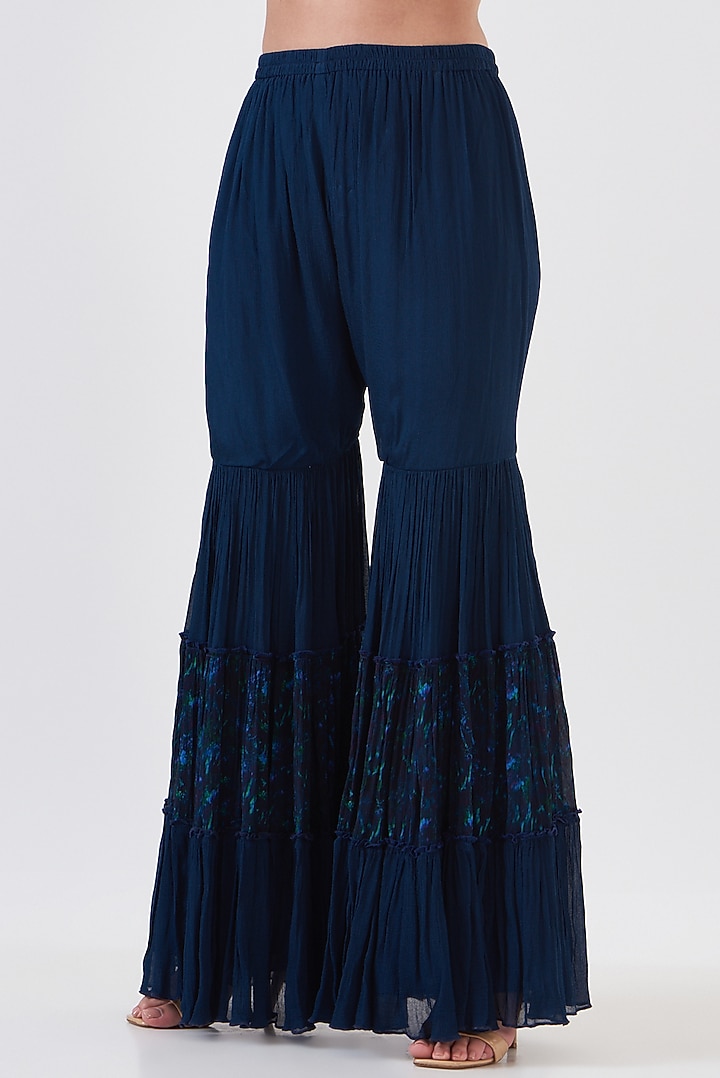 Navy Blue Chinon Tiered Wedding Sharara Set by Breathe By Aakanksha Singh at Pernia's Pop Up Shop