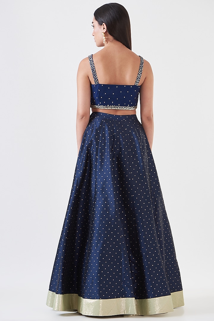 Navy Blue Brocade Silk Wedding Lehenga Set by Breathe By Aakanksha Singh at Pernia's Pop Up Shop