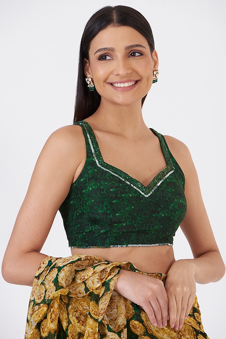 Yellow Chinon Floral Hand Painted Ruffled Skirt Wedding Saree Set by Breathe By Aakanksha Singh at Pernia's Pop Up Shop