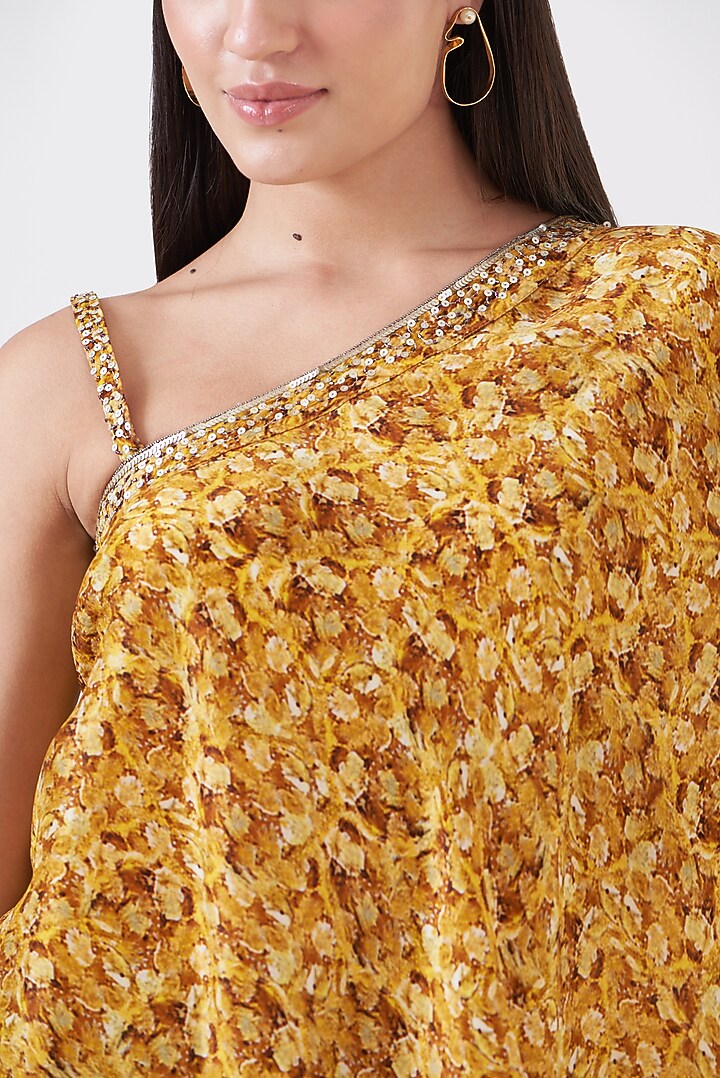 Mustard Upada Silk Hand Painted Kaftan Set by Breathe By Aakanksha Singh at Pernia's Pop Up Shop