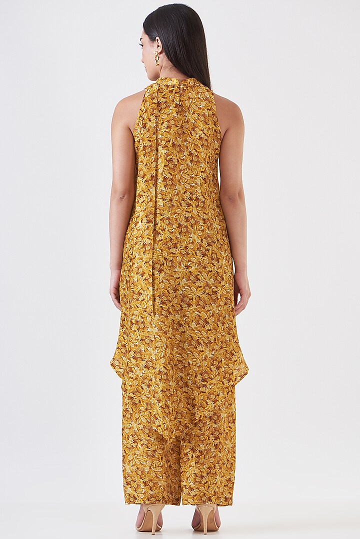 Mustard Upada Silk Hand Painted Tunic Set by Breathe By Aakanksha Singh at Pernia's Pop Up Shop