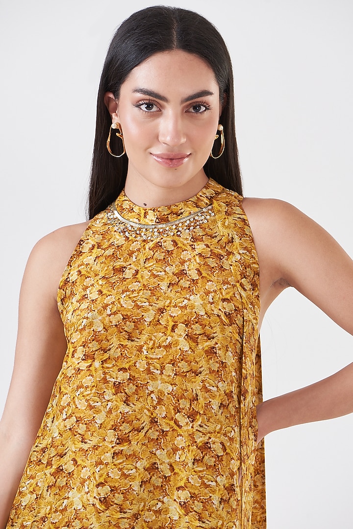 Mustard Upada Silk Hand Painted Tunic Set by Breathe By Aakanksha Singh at Pernia's Pop Up Shop