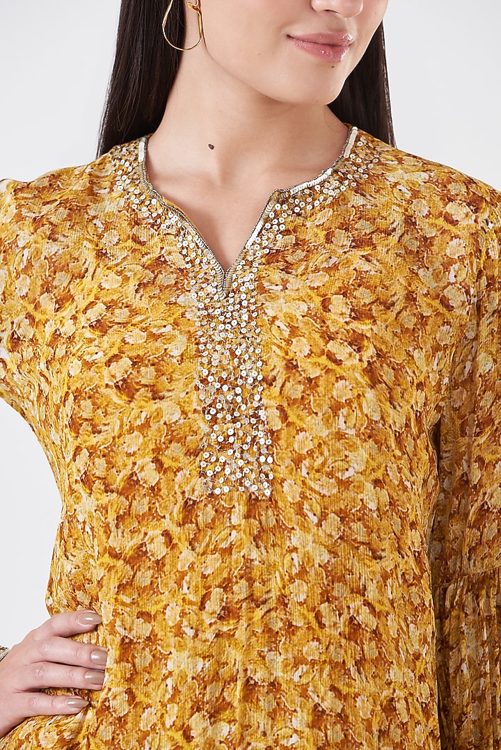 Mustard Upada Silk Hand Painted Kurta Set by Breathe By Aakanksha Singh at Pernia's Pop Up Shop