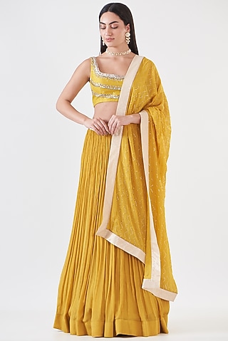 Mustard Chinon Embellished Lehenga Set by Breathe By Aakanksha Singh