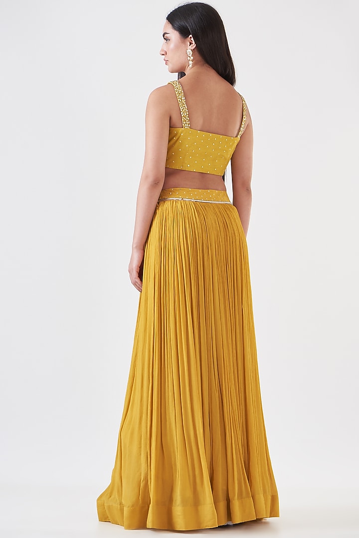 Mustard Chinon Embellished Wedding Lehenga Set by Breathe By Aakanksha Singh at Pernia's Pop Up Shop