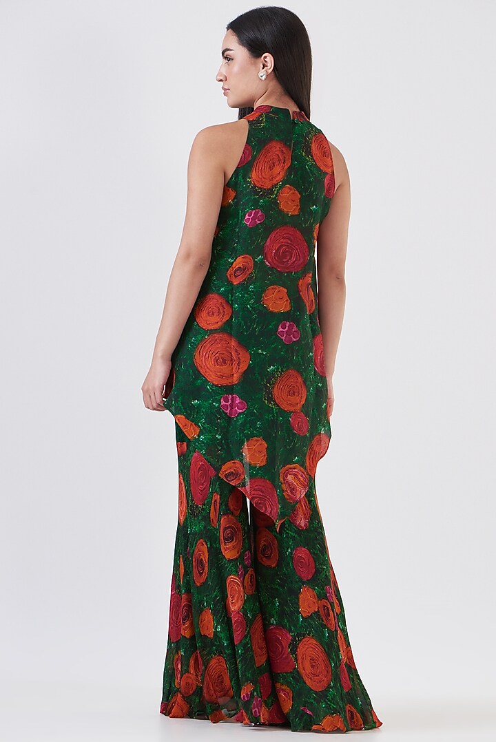 Green Upada Silk & Chinon Hand Painted Party Wear Sharara Set by Breathe By Aakanksha Singh at Pernia's Pop Up Shop