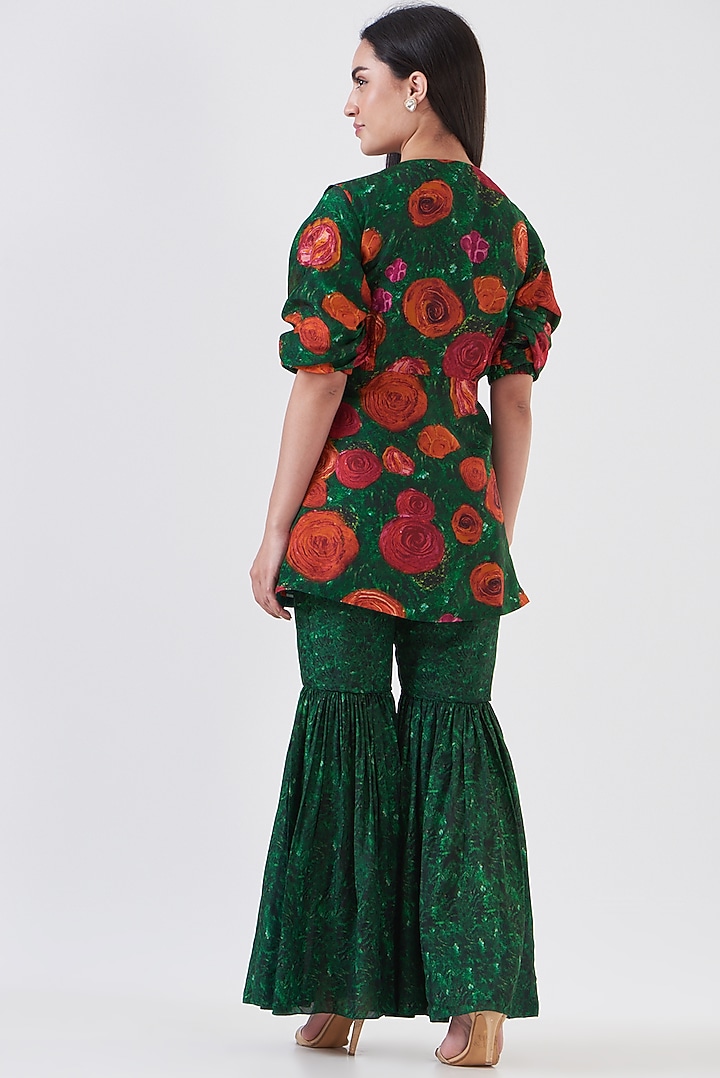 Green Upada Silk Party Wear Sharara Set by Breathe By Aakanksha Singh at Pernia's Pop Up Shop