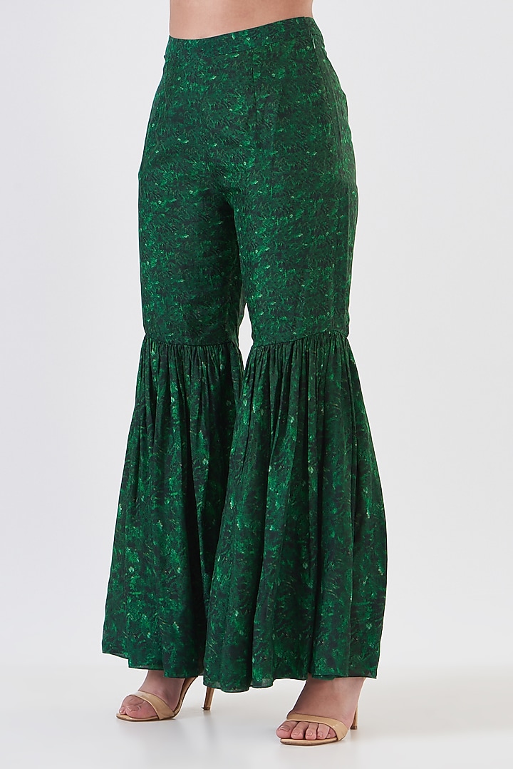 Green Upada Silk Party Wear Sharara Set by Breathe By Aakanksha Singh at Pernia's Pop Up Shop