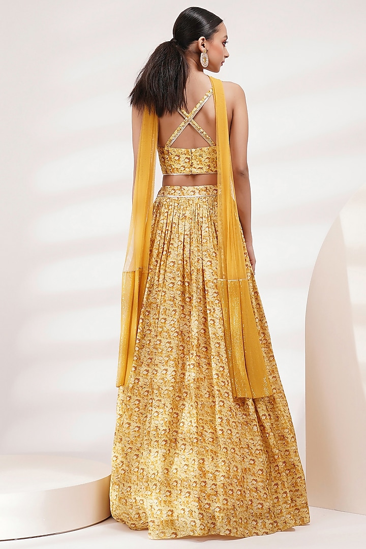 Yellow Silk Floral Hand Painted Wedding Lehenga Set by Breathe By Aakanksha Singh at Pernia's Pop Up Shop
