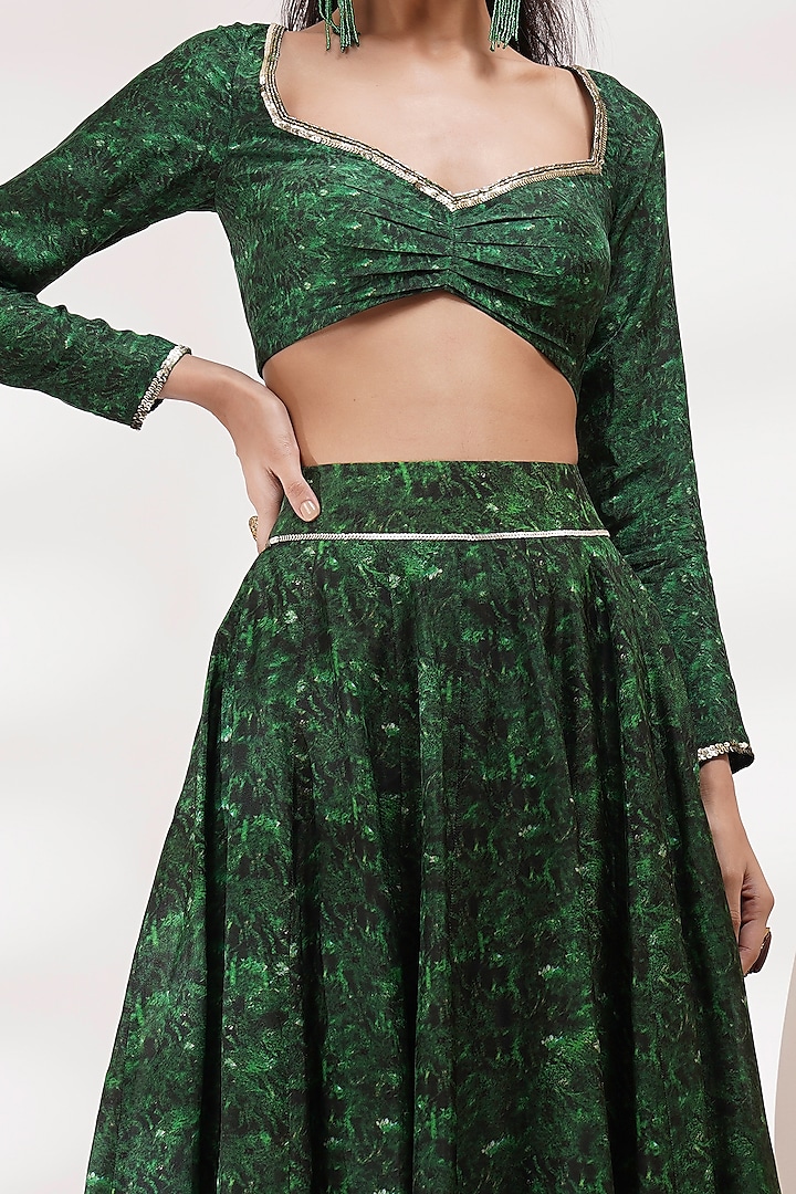 Green Upada Silk & Cotton Voile Hand Painted Wedding Lehenga Set by Breathe By Aakanksha Singh at Pernia's Pop Up Shop