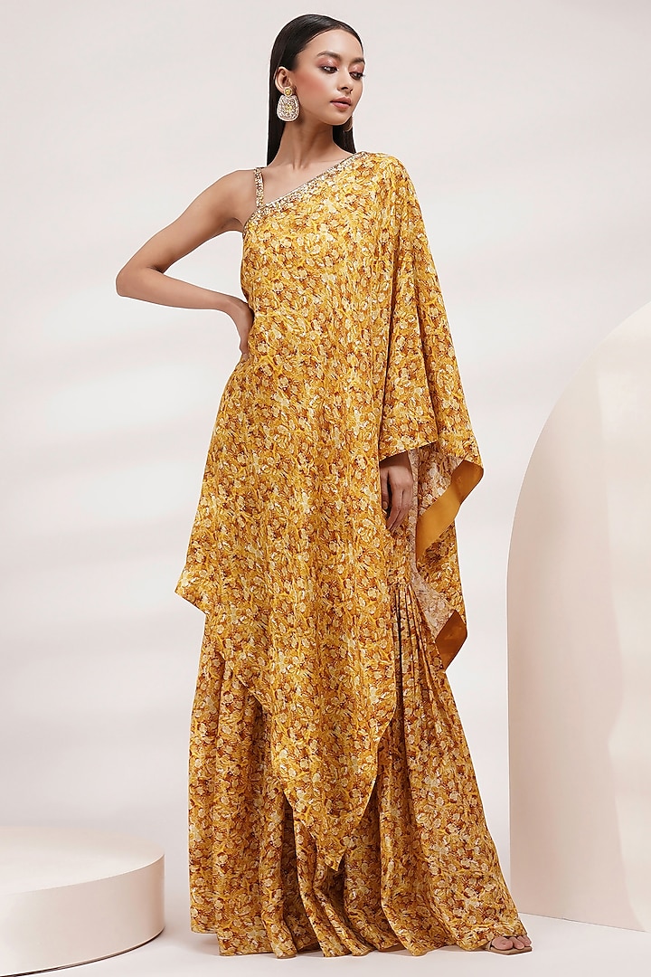 Mustard Upada Silk Party Wear Sharara Set by Breathe By Aakanksha Singh at Pernia's Pop Up Shop