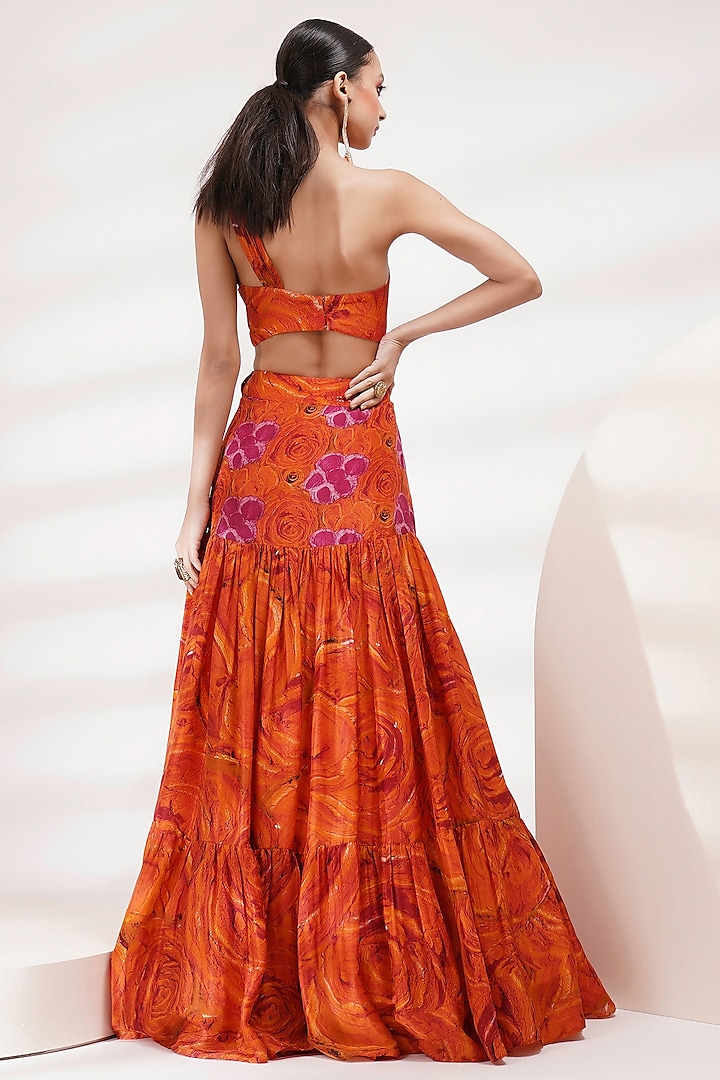 Orange Upada Silk Skirt Set by Breathe By Aakanksha Singh at Pernia's Pop Up Shop