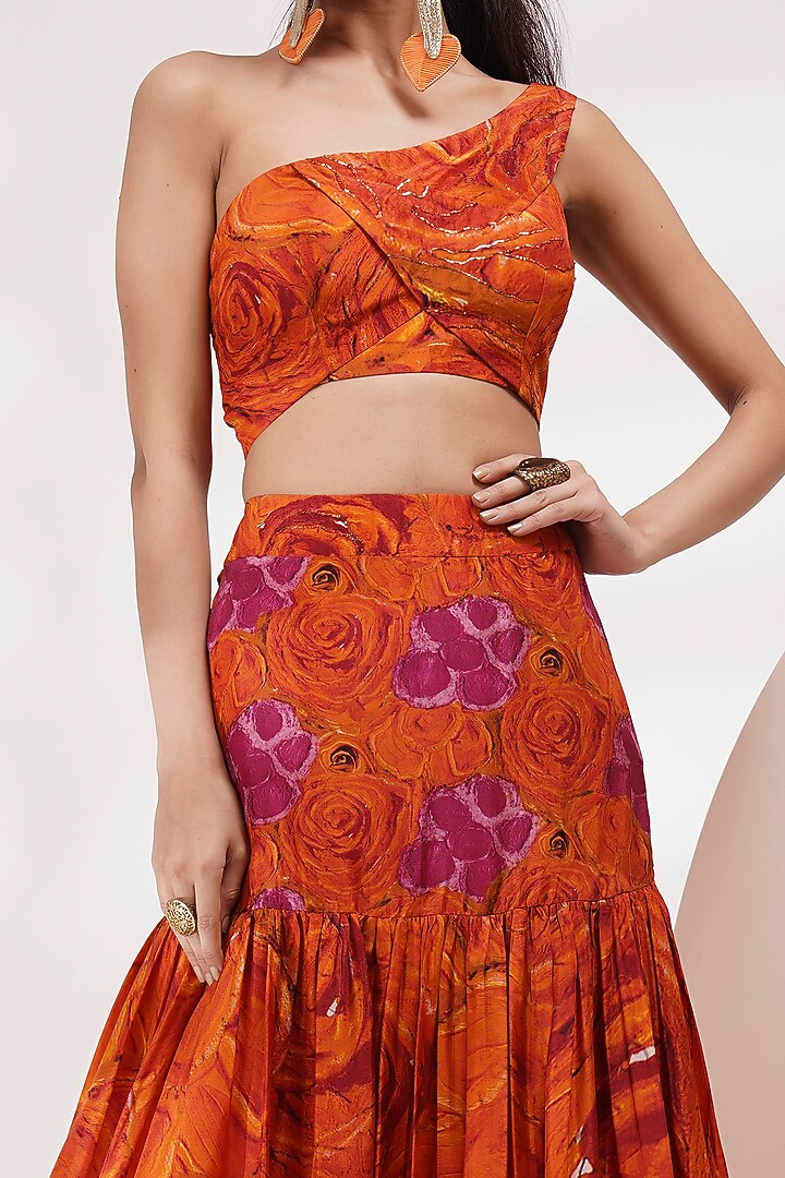 Orange Upada Silk Skirt Set by Breathe By Aakanksha Singh at Pernia's Pop Up Shop