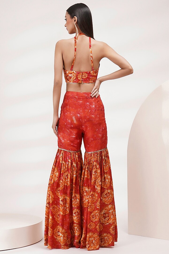 Coral Orange Upada Silk Wedding Sharara Set by Breathe By Aakanksha Singh at Pernia's Pop Up Shop