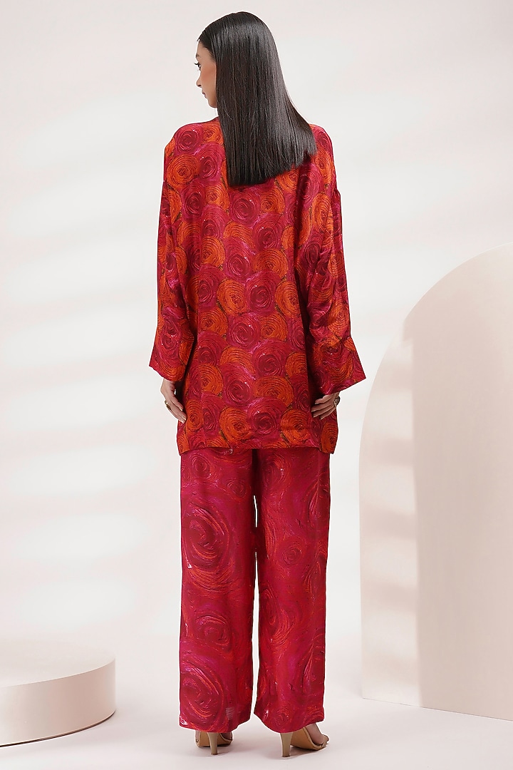 Red-Orange Upada Silk Handpainted Co-Ord Set by Breathe By Aakanksha Singh at Pernia's Pop Up Shop