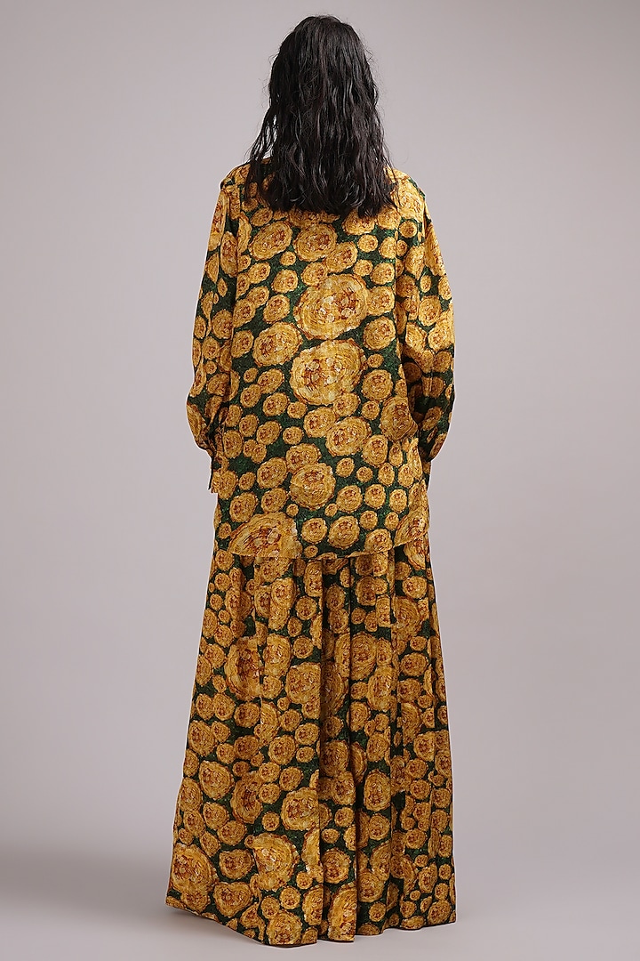 Yellow-Green Upada Silk & Cotton Voile Floral Printed Skirt Set by Breathe By Aakanksha Singh at Pernia's Pop Up Shop