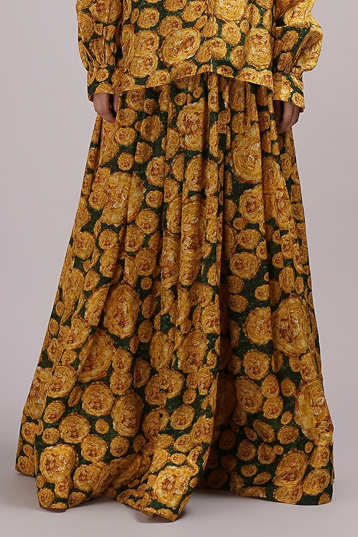 Yellow-Green Upada Silk & Cotton Voile Floral Printed Skirt Set by Breathe By Aakanksha Singh at Pernia's Pop Up Shop