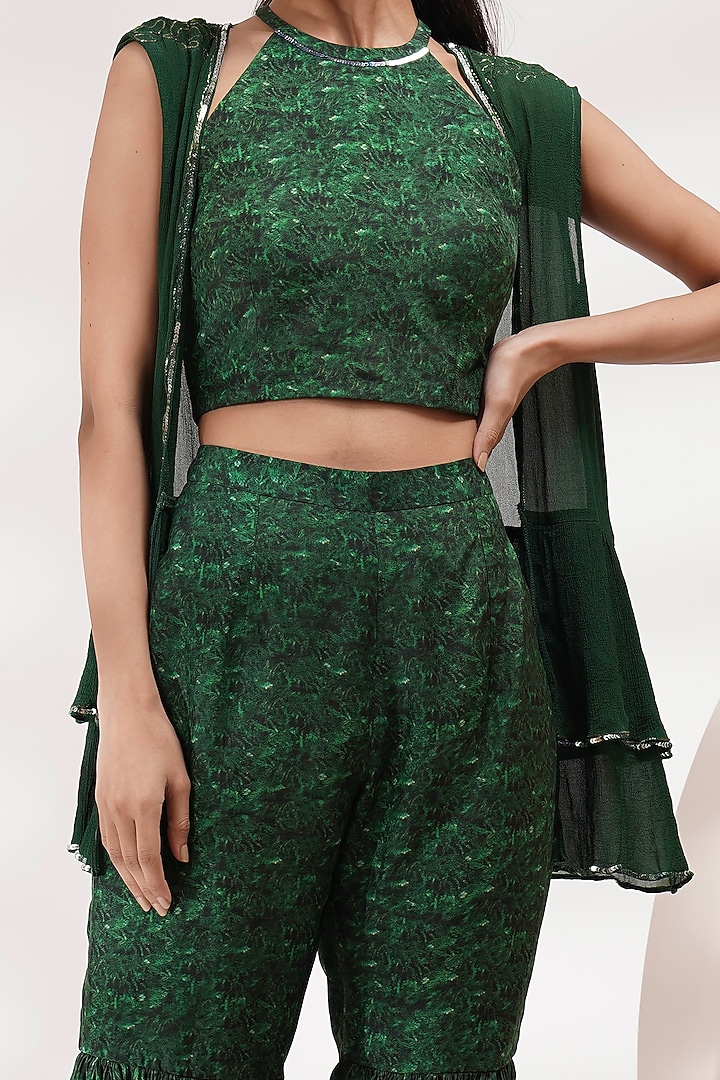 Green Cotton Voile & Upada Silk Hand Printed Wedding Sharara Set by Breathe By Aakanksha Singh at Pernia's Pop Up Shop