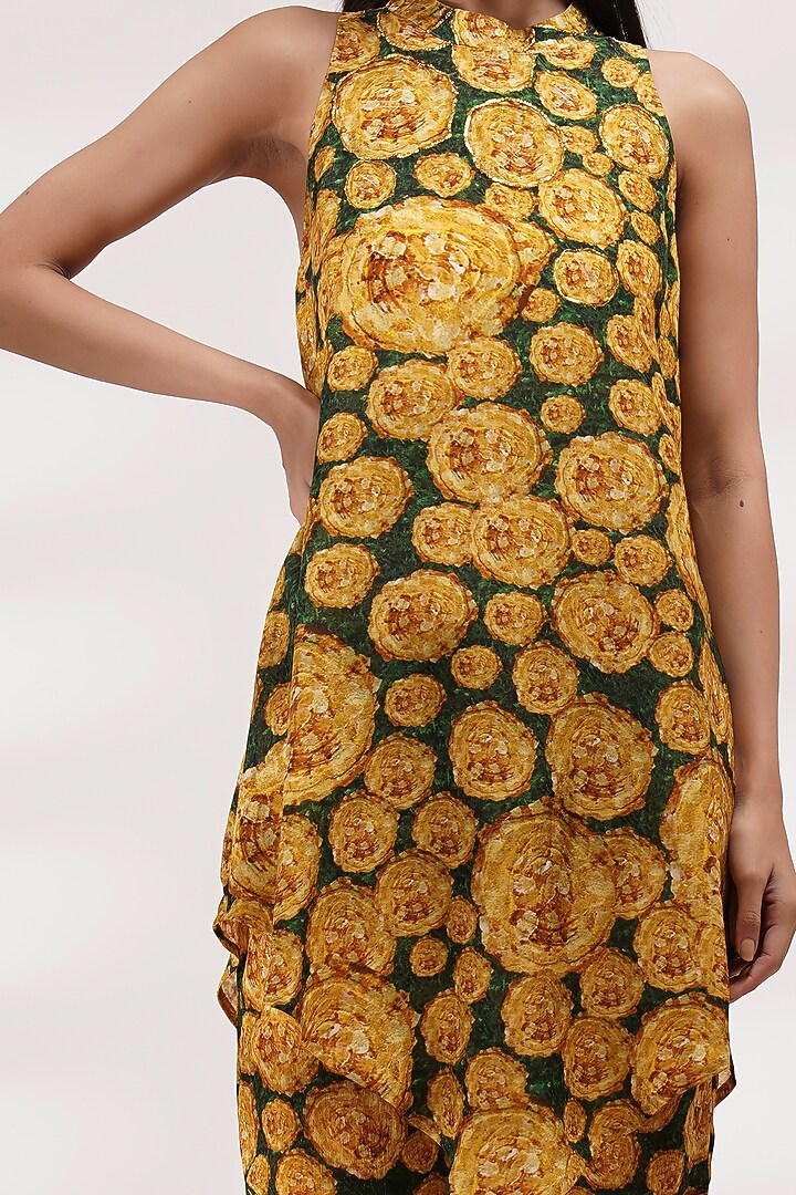 Mustard-Green Upada Silk & Chinon Hand-Painted Co-Ord Set by Breathe By Aakanksha Singh at Pernia's Pop Up Shop