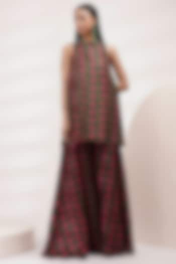 Pink-Green Upada Silk & Cotton Voile Printed A-Line Tunic Set by Breathe By Aakanksha Singh at Pernia's Pop Up Shop