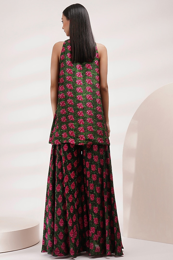 Pink-Green Upada Silk & Cotton Voile Printed A-Line Tunic Set by Breathe By Aakanksha Singh at Pernia's Pop Up Shop