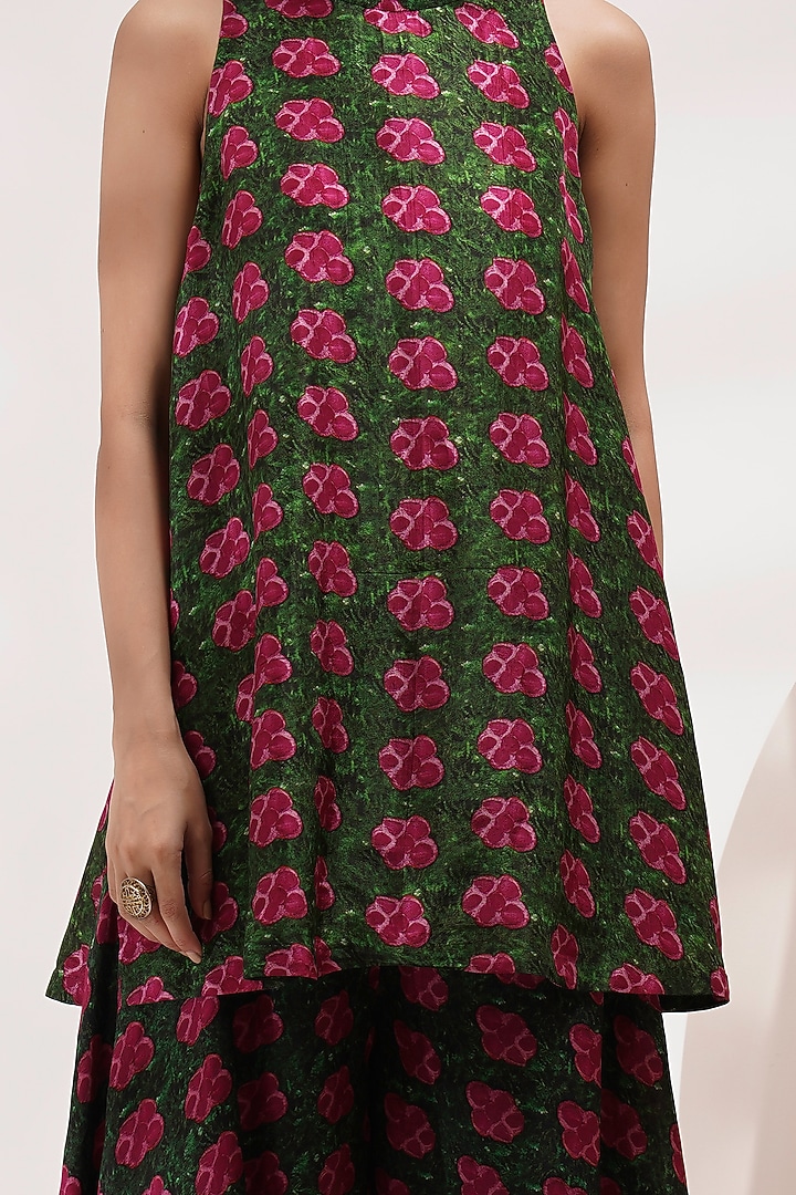 Pink-Green Upada Silk & Cotton Voile Printed A-Line Tunic Set by Breathe By Aakanksha Singh at Pernia's Pop Up Shop