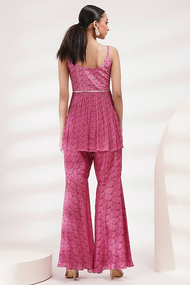 Rose Pink Upada Silk & Chinon Hand-Painted Wedding Sharara Set by Breathe By Aakanksha Singh at Pernia's Pop Up Shop