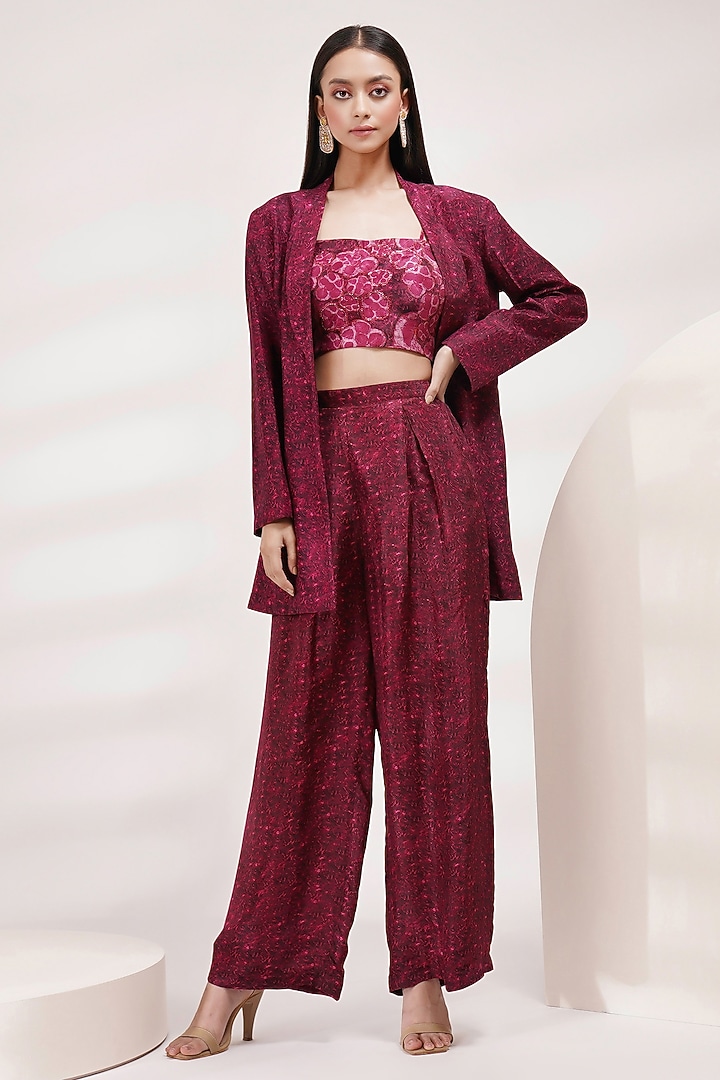 Purple-Pink Upada Silk & Cotton Voile Hand-Painted Jacket Set by Breathe By Aakanksha Singh at Pernia's Pop Up Shop