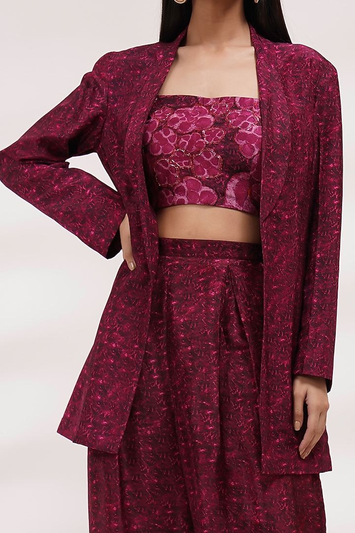 Purple-Pink Upada Silk & Cotton Voile Hand-Painted Jacket Set by Breathe By Aakanksha Singh at Pernia's Pop Up Shop