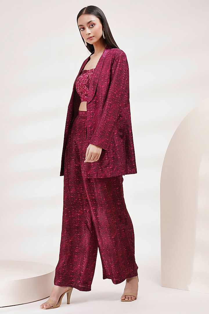 Purple-Pink Upada Silk & Cotton Voile Hand-Painted Jacket Set by Breathe By Aakanksha Singh at Pernia's Pop Up Shop