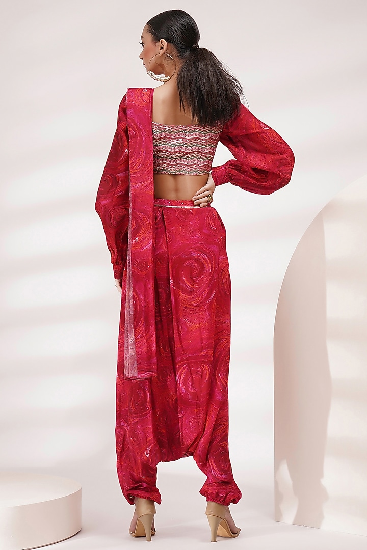 Red Dola Silk & Cotton Voile Dhoti Wedding Saree Set by Breathe By Aakanksha Singh at Pernia's Pop Up Shop