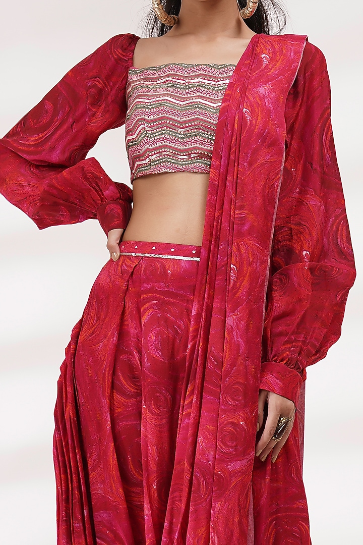 Red Dola Silk & Cotton Voile Dhoti Wedding Saree Set by Breathe By Aakanksha Singh at Pernia's Pop Up Shop