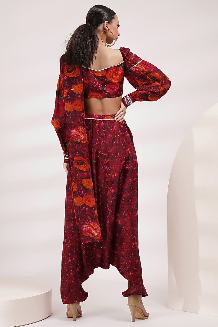 Maroon Upada Silk & Cotton Voile Dhoti Party Wear Saree Set by Breathe By Aakanksha Singh at Pernia's Pop Up Shop