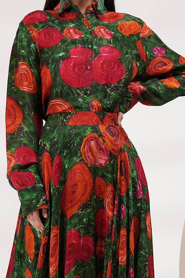 Multi-Colored Upada Silk & Cotton Voile Floral Printed Skirt Set by Breathe By Aakanksha Singh at Pernia's Pop Up Shop