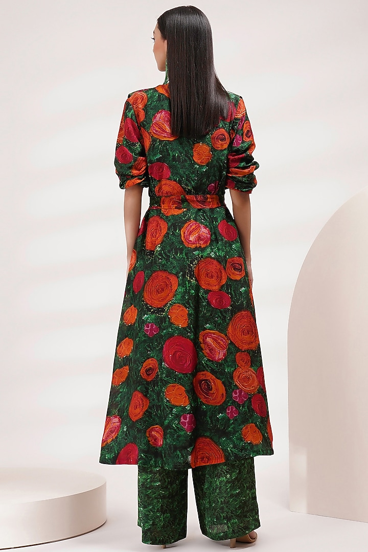 Green Upada Silk & Cotton Voile Hand Painted Jacket Set by Breathe By Aakanksha Singh at Pernia's Pop Up Shop