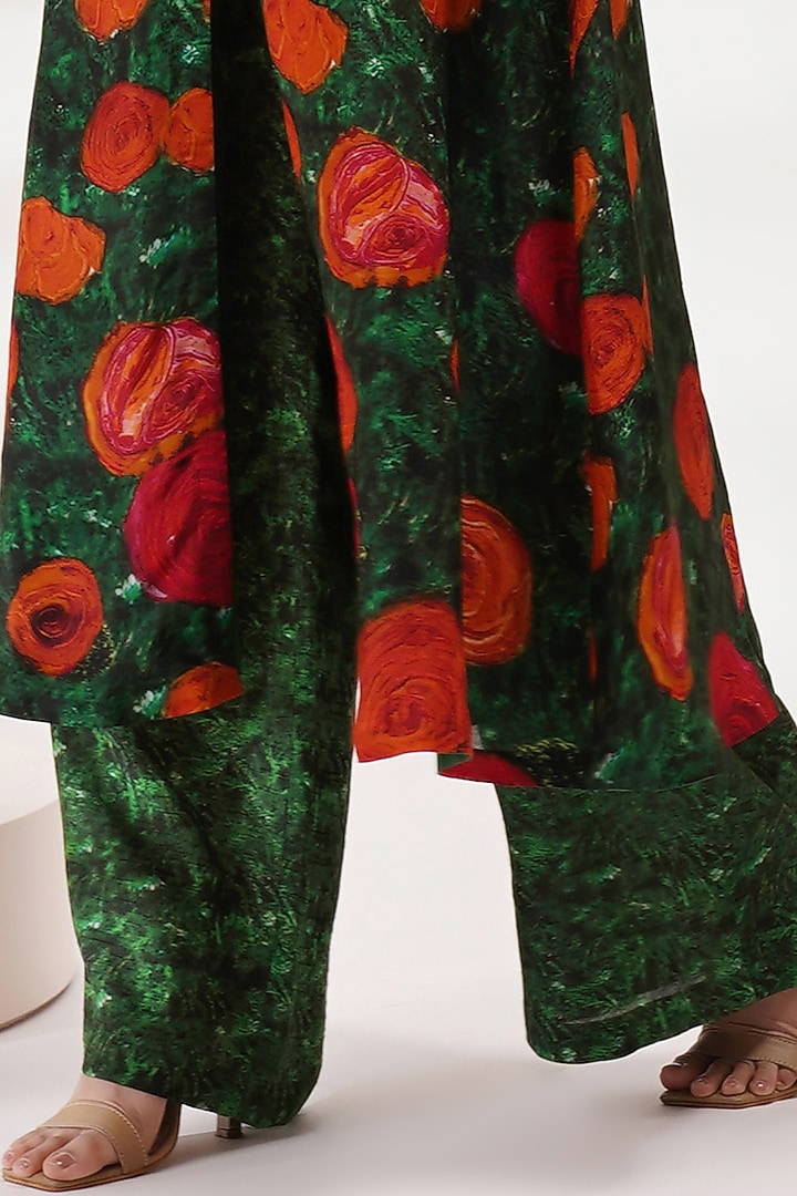 Green Upada Silk & Cotton Voile Hand Painted Jacket Set by Breathe By Aakanksha Singh at Pernia's Pop Up Shop