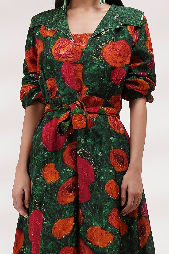 Green Upada Silk & Cotton Voile Hand Painted Jacket Set by Breathe By Aakanksha Singh at Pernia's Pop Up Shop