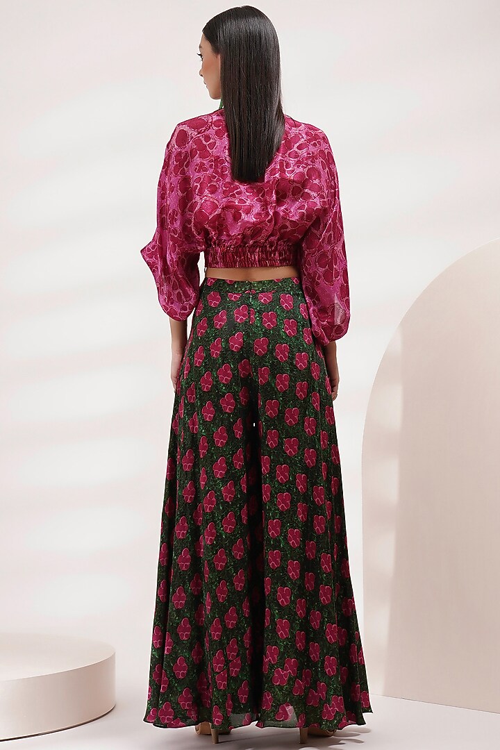 Pink-Green Upada Silk & Cotton Voile Hand-Painted Party Wear Sharara Set by Breathe By Aakanksha Singh at Pernia's Pop Up Shop