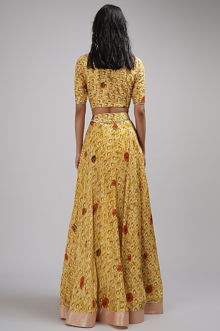 Yellow-Orange Upada Silk & Chinon Hand Painted Wedding Lehenga Set by Breathe By Aakanksha Singh at Pernia's Pop Up Shop
