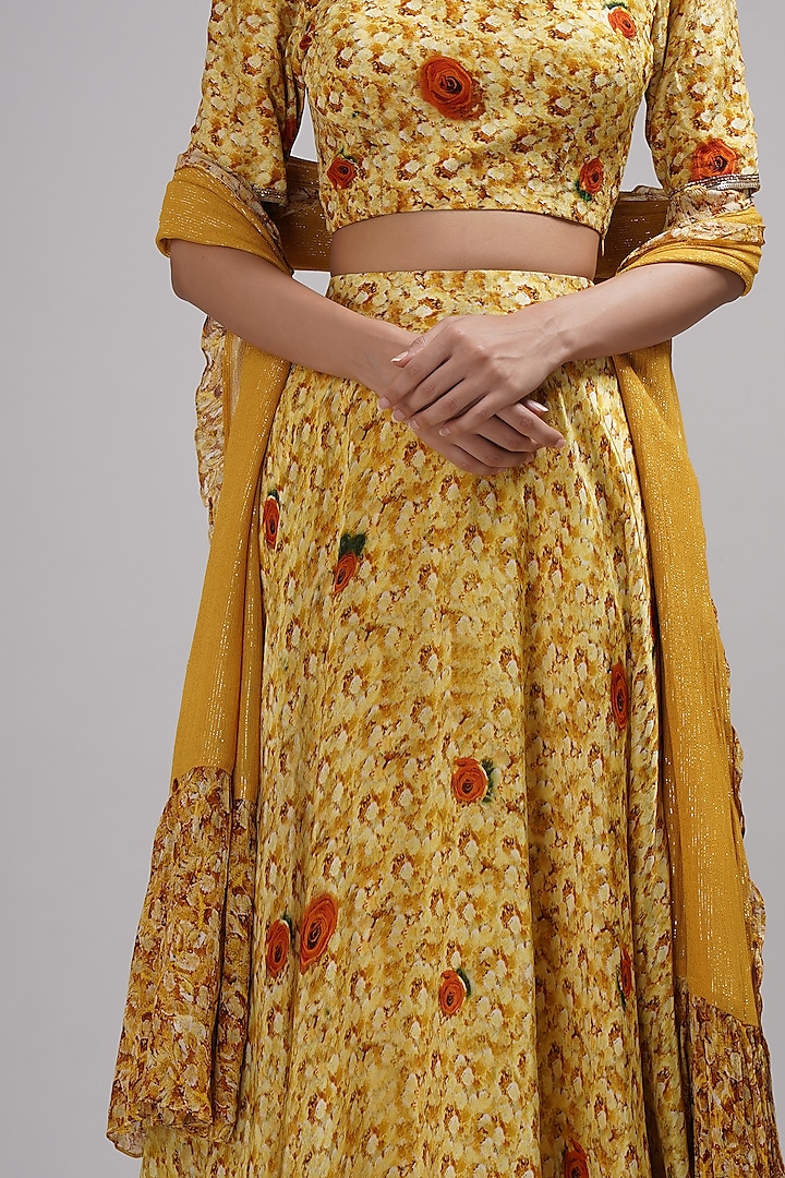 Yellow-Orange Upada Silk & Chinon Hand Painted Wedding Lehenga Set by Breathe By Aakanksha Singh at Pernia's Pop Up Shop