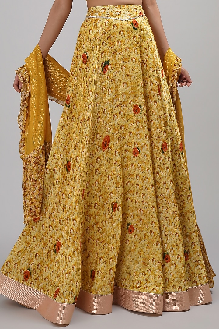 Yellow-Orange Upada Silk & Chinon Hand Painted Wedding Lehenga Set by Breathe By Aakanksha Singh at Pernia's Pop Up Shop