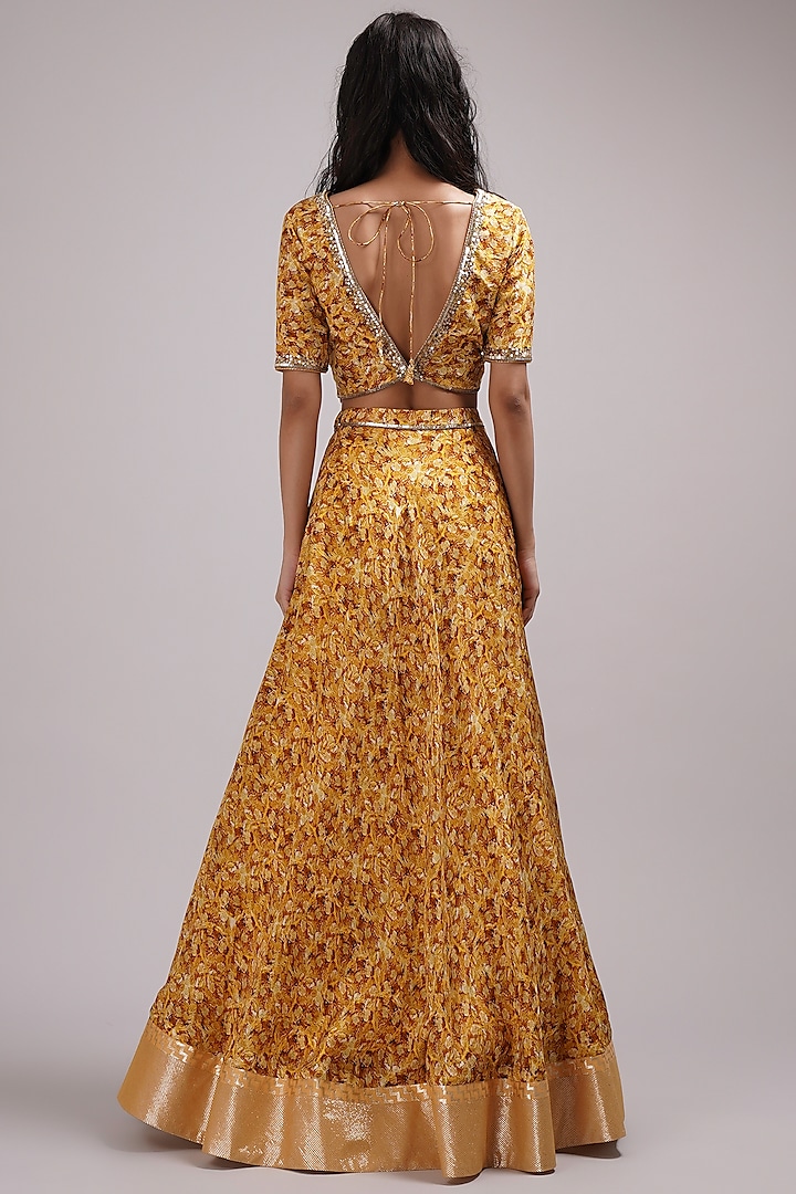 Mustard Upada Silk & Shimmer Georgette Hand Painted Wedding Lehenga Set by Breathe By Aakanksha Singh at Pernia's Pop Up Shop