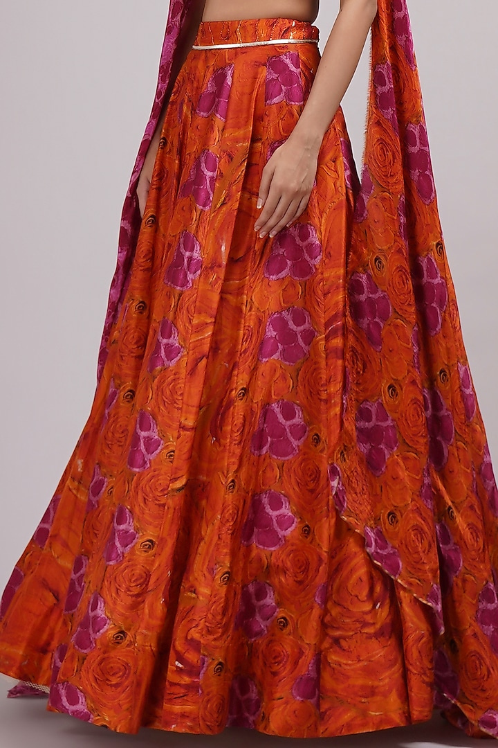 Pink-Orange Upada Silk & Cotton Voile Hand Painted Wedding Lehenga Set by Breathe By Aakanksha Singh at Pernia's Pop Up Shop