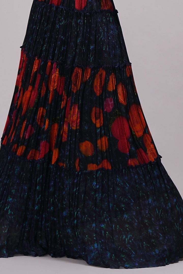 Navy Blue Upada Silk & Cotton Voile Hand Painted Tiered Wedding Lehenga Set by Breathe By Aakanksha Singh at Pernia's Pop Up Shop