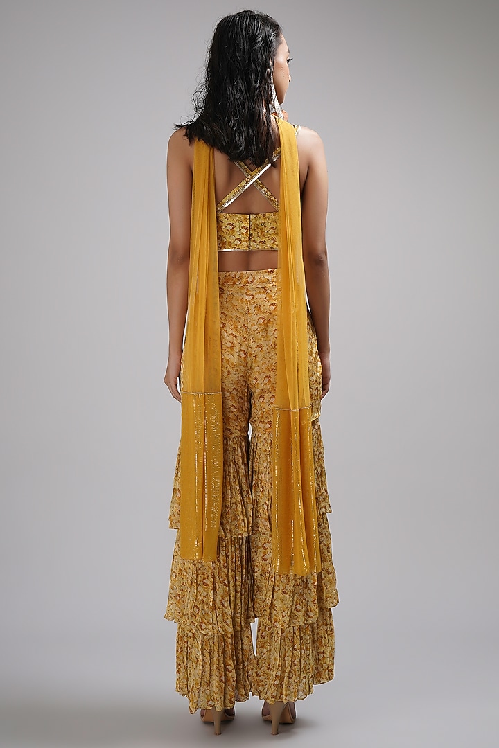 Yellow Upada Silk Floral Printed Wedding Sharara Set by Breathe By Aakanksha Singh at Pernia's Pop Up Shop