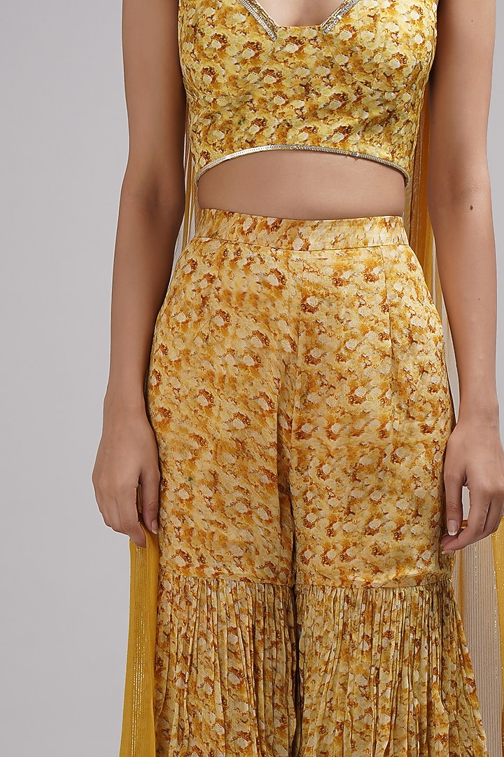 Yellow Upada Silk Floral Printed Wedding Sharara Set by Breathe By Aakanksha Singh at Pernia's Pop Up Shop