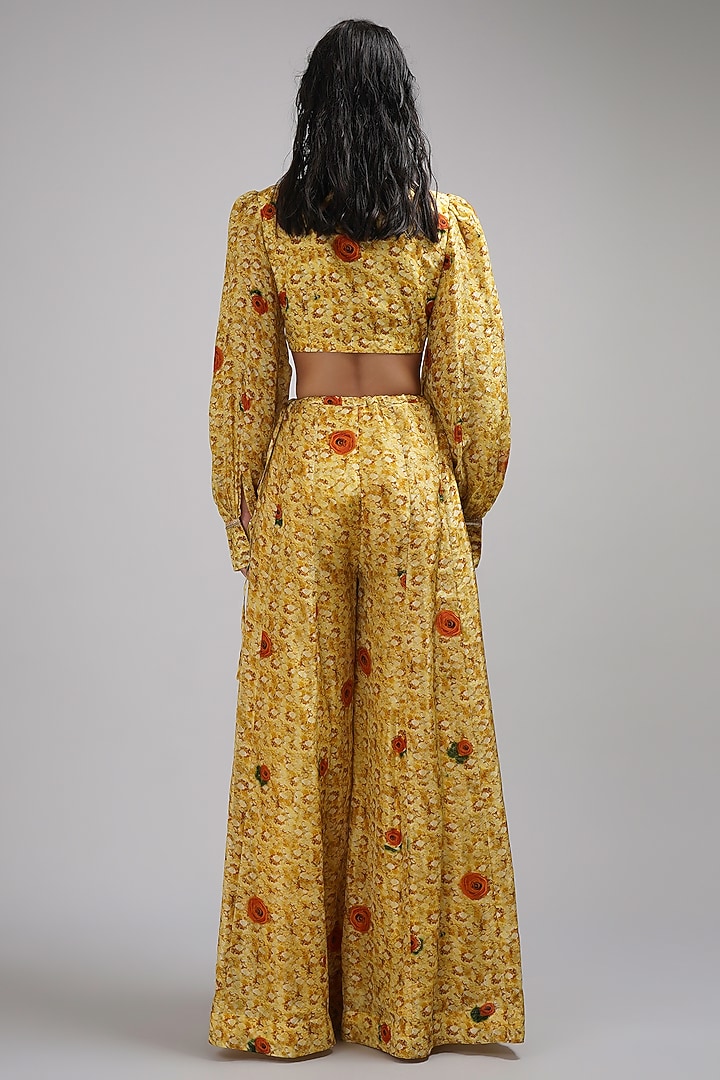 Yellow Upada Silk Floral Printed Wedding Sharara Set by Breathe By Aakanksha Singh at Pernia's Pop Up Shop