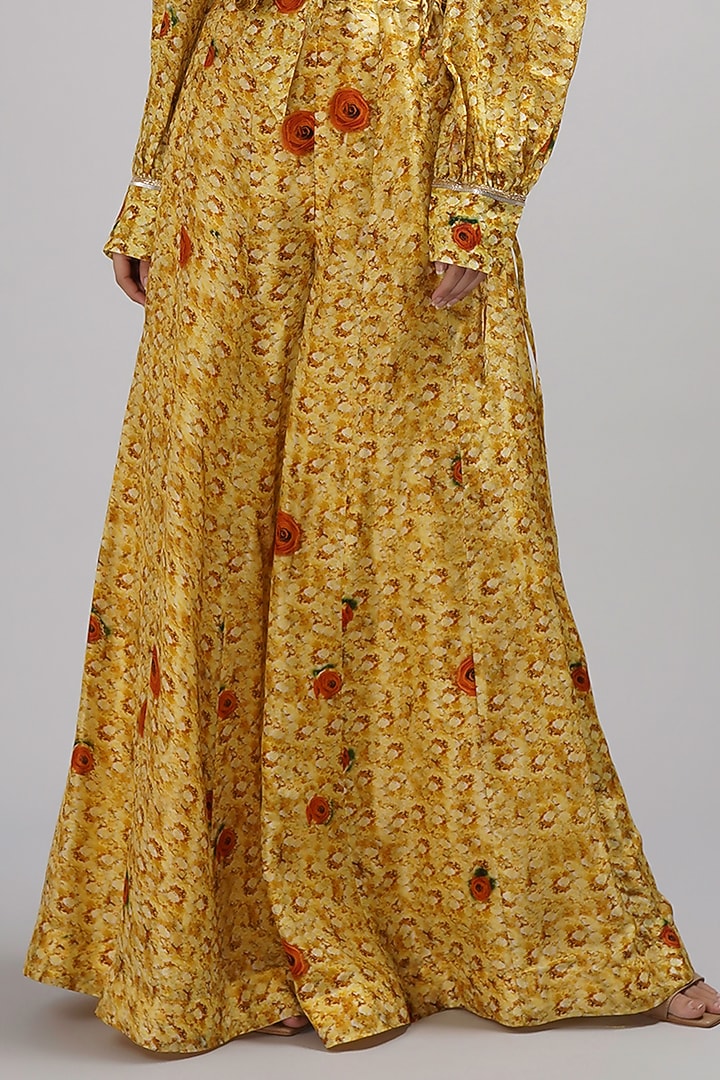 Yellow Upada Silk Floral Printed Wedding Sharara Set by Breathe By Aakanksha Singh at Pernia's Pop Up Shop