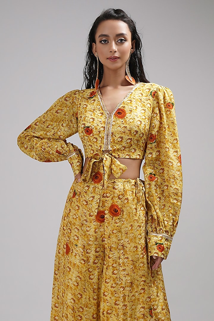Yellow Upada Silk Floral Printed Wedding Sharara Set by Breathe By Aakanksha Singh at Pernia's Pop Up Shop