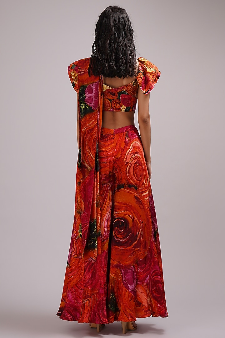 Multi-Colored Upada Silk Floral Printed Draped Wedding Saree Set by Breathe By Aakanksha Singh at Pernia's Pop Up Shop